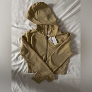 American Eagle Outfitters Cropped Hoodie Jacket in Mustard Yellow